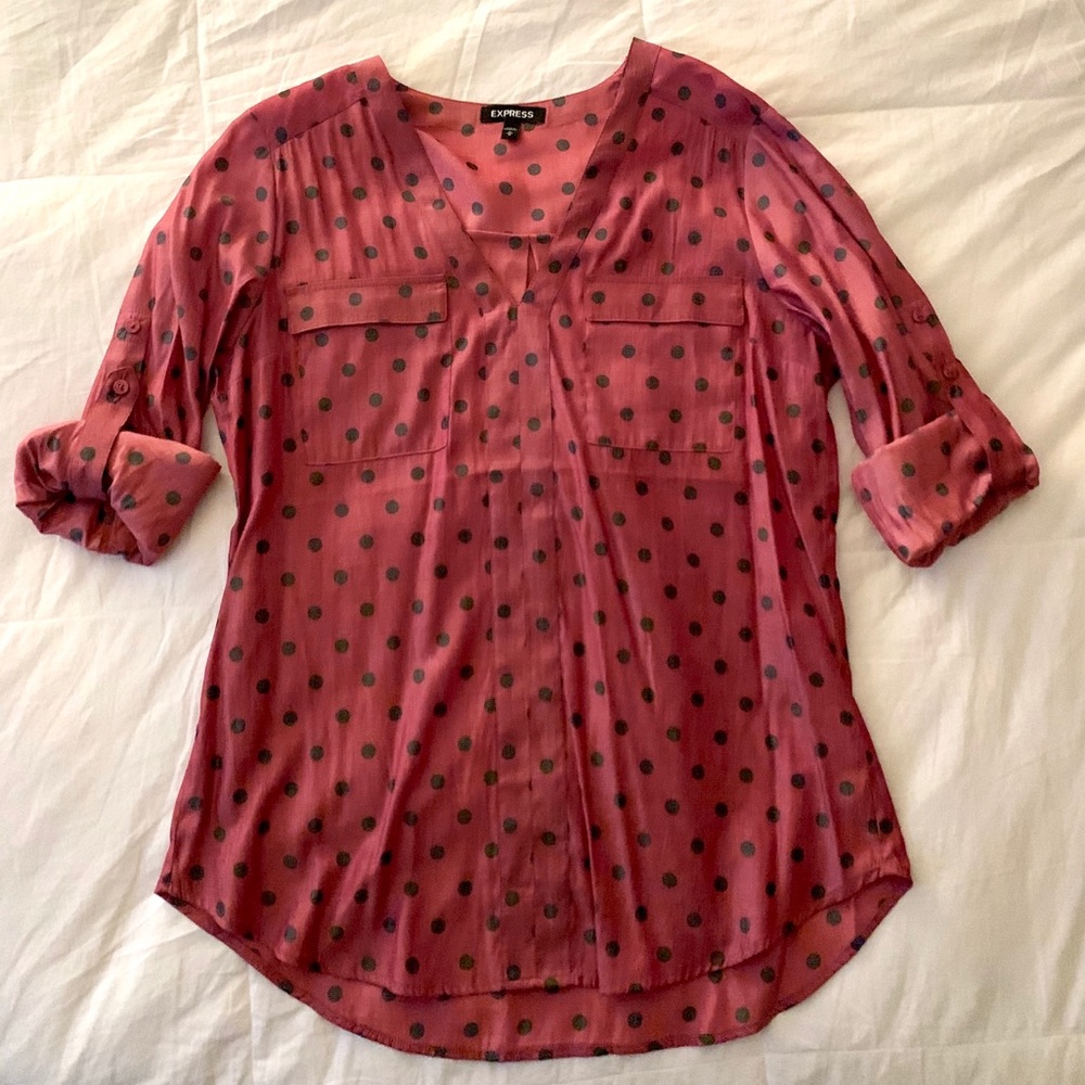 Express Red and Black Polka Dot Blouse